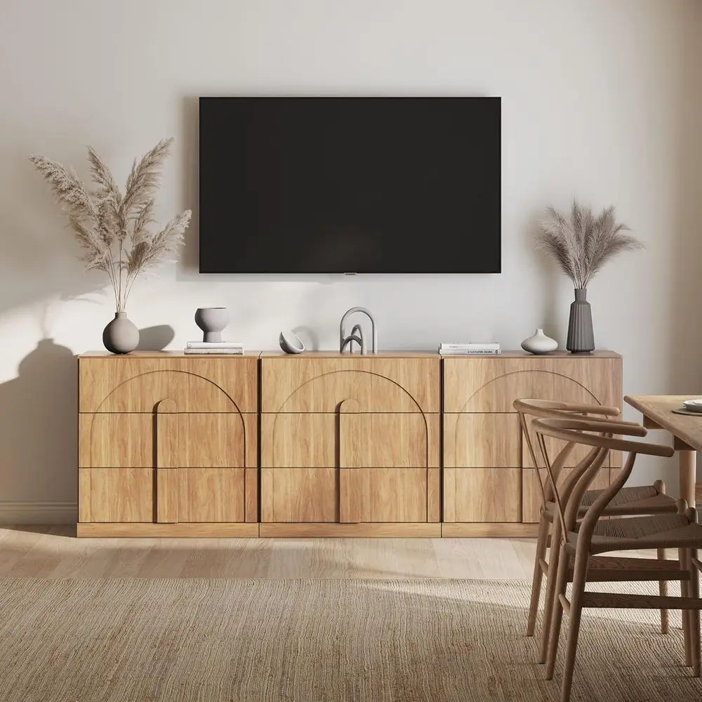 

Sideboard Cabinet with 3 Ders, Set o 3 ern Wood Buet Cabinet with Arc Design, Large luted Sideboard with Storage or Dining Room