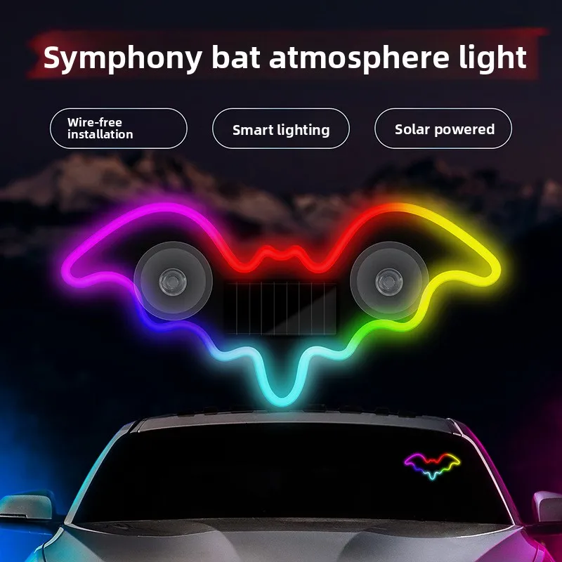 Car Solar Wire-free LED Triangle Window Bat Light Wireless Neon Luminous C-pillar Atmosphere Car Interior Decoration