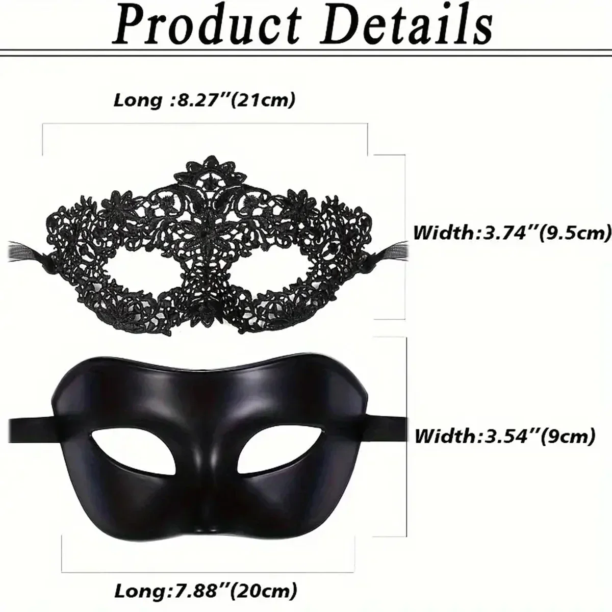 Elegant Black Lace Masquerade Mask Set for Couples