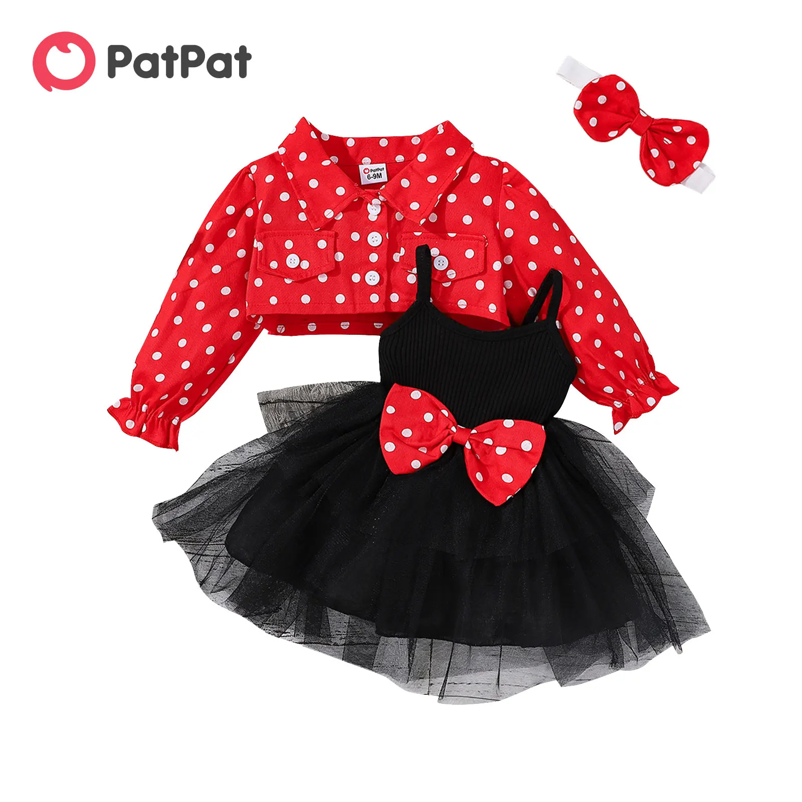 PatPat – robe de soirée pour bébé fille, ensemble de 3 pièces, 100% coton, manches longues, veste pour bébé et camisole en maille côtelée