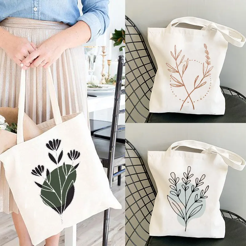 Flower Print Canvas Tote Bag Totes Aesthetic Bags for Women Shopper Shopping Bag Back To School Gift for Teacher Bolsa Feminina