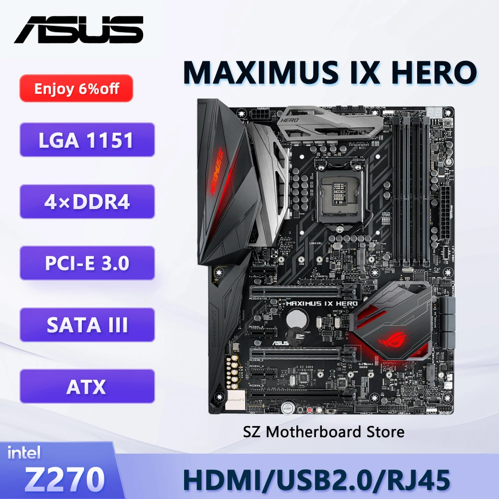 

ASUS MAXIMUS IX HERO Z270 Motherboard LGA 1151 For i7-7700K i5-7600K i7-7700 i5-6500 CPU DDR4(64GB) PCI-E X16 M.2 ATX Mainboard