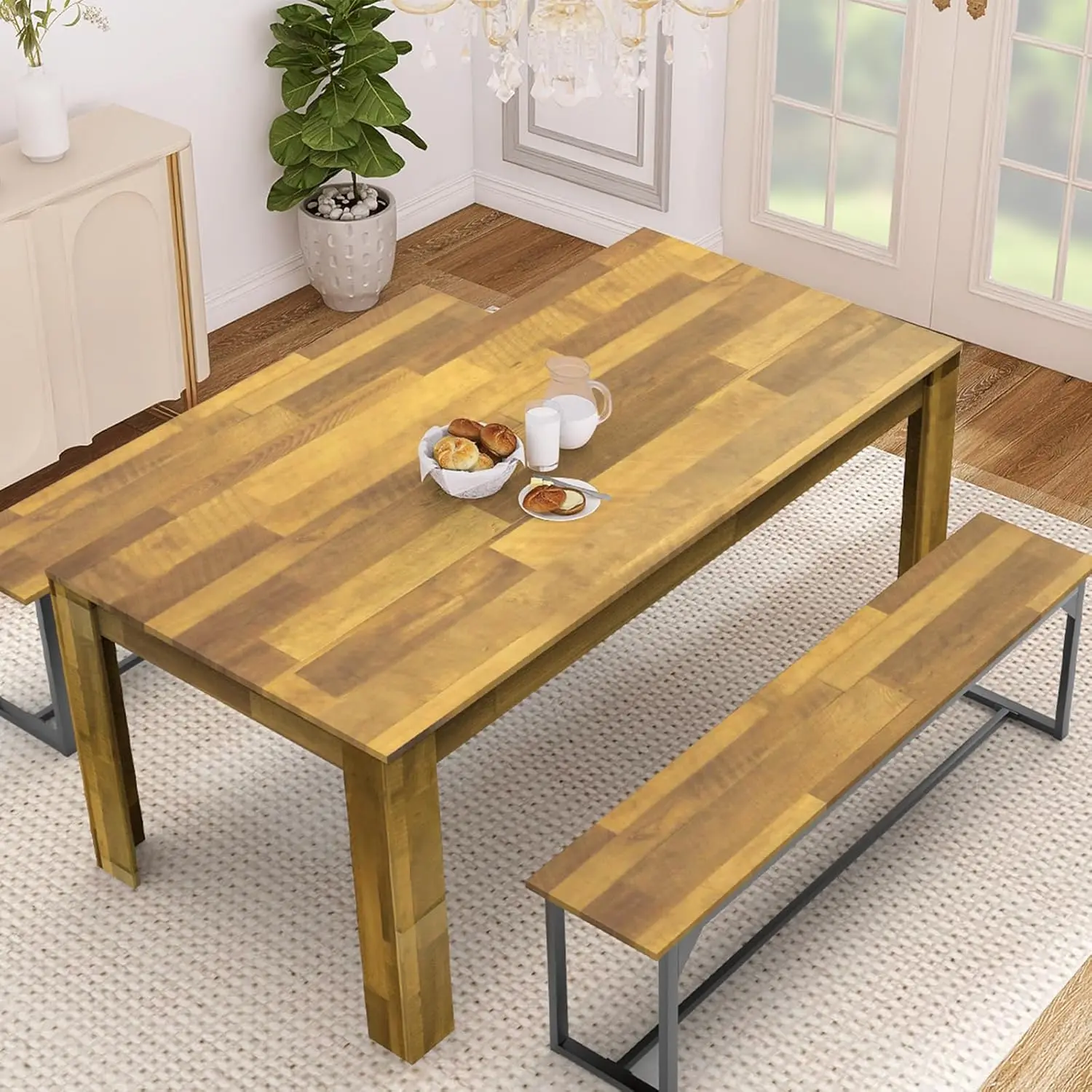 Dining Room Table for 6 8, Large Farmhouse Dinner Table, Wood Rectangular Long Table for Big Family, Waterproof & Scratch Resist