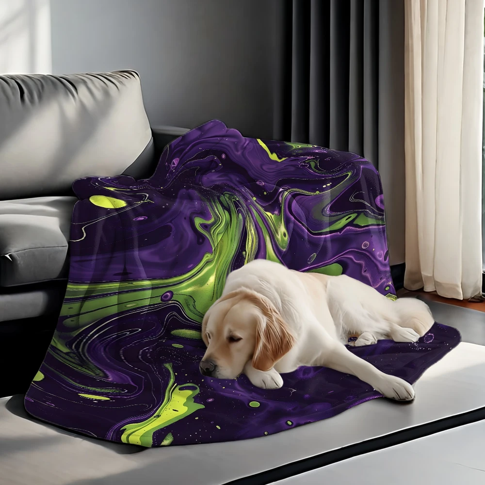 Purple Green Fluid Marble Super Soft Flannel Blanket Fuzzy Warm Throw Blanket for Bed Couch Cozy Plush Bed Cover All Season