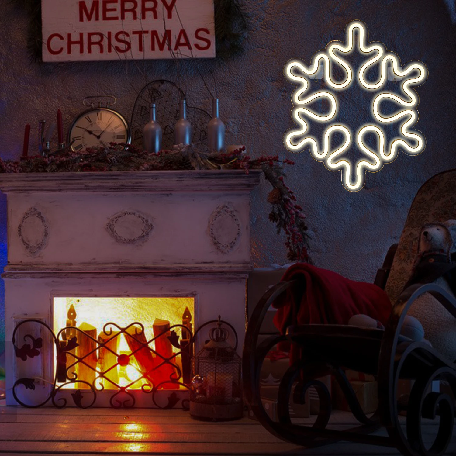 Señales de neón LED con forma de copo de nieve, luces decorativas de neón, accesorios para dormitorio de niñas