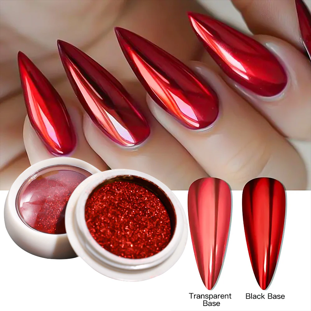 6 ピース/セットグリーンレッドゴールドクリスマスミラークロームネイルパウダー超微細ミラー反射グリッターネイルデコレーション顔料ダスト