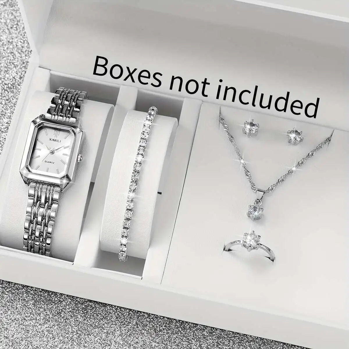 

6 шт.-модный женский комплект кварцевых часов, включая браслеты, ожерелье, серьги, кольца, подходят для повседневных и различных случаев.