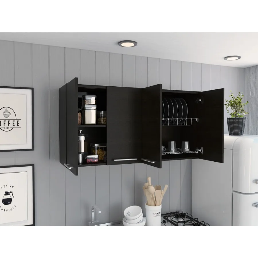 Stockton Armario de pared rectangular con cuatro puertas abatibles, negro gue