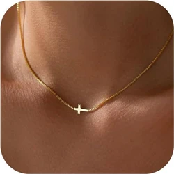 316stainless Steel Mini Cross Pendant Necklace Gold Color Waterproof Box Chain Sexy Clavicle Choker Hypoallergenic Women Jewelry