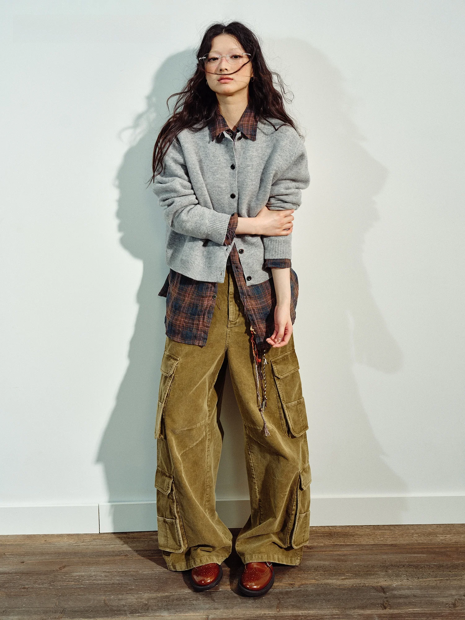 

VERMO Vintage Washed Faded Retro Corduroy Loose Casual Pants Multi-Pocket Hanging Decorations Workwear Casual Style Women's J...