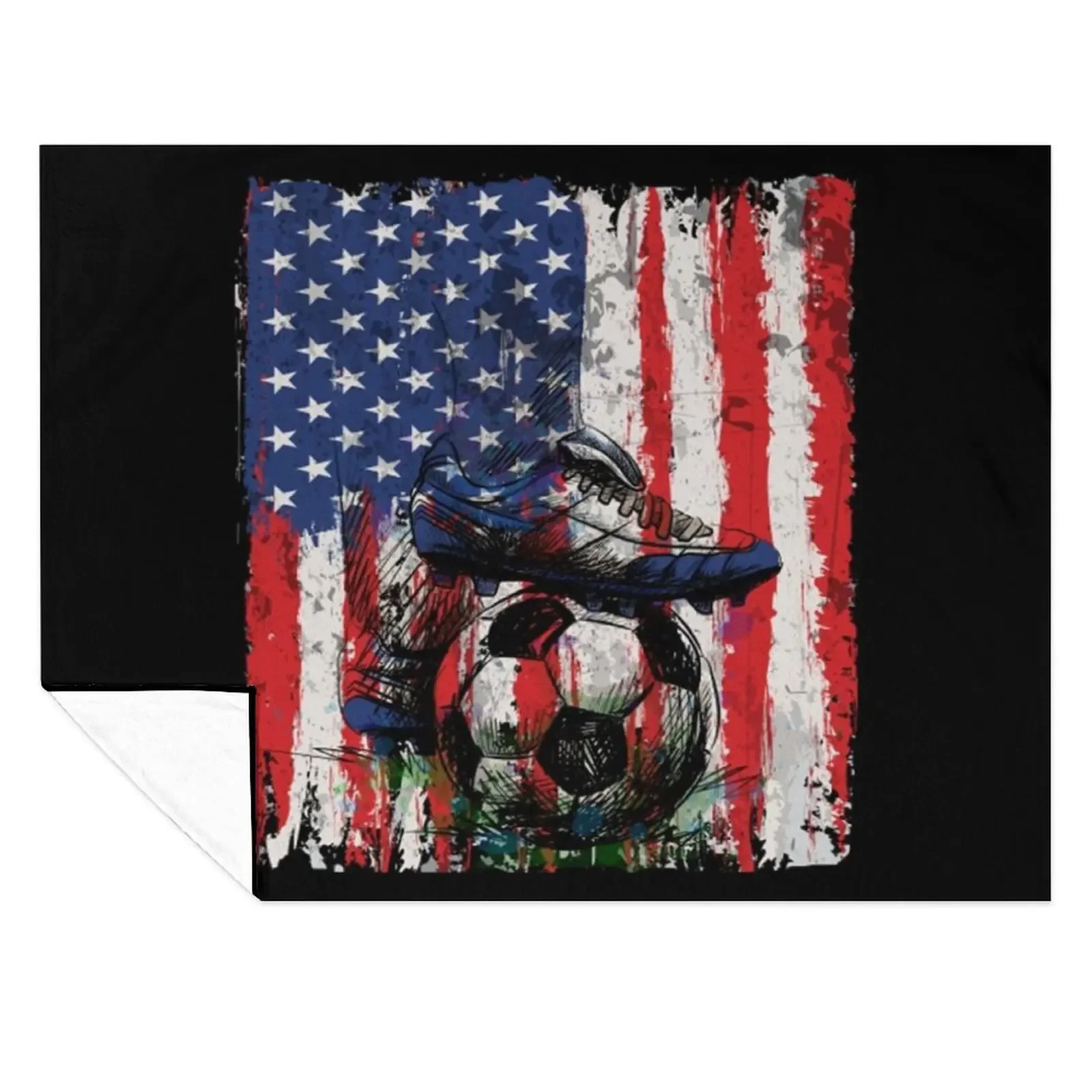 

Patriotic American _ Soccer Team 2022 USA Flag Football Cup Throw Blanket Polar Luxury St Soft Nap Blankets