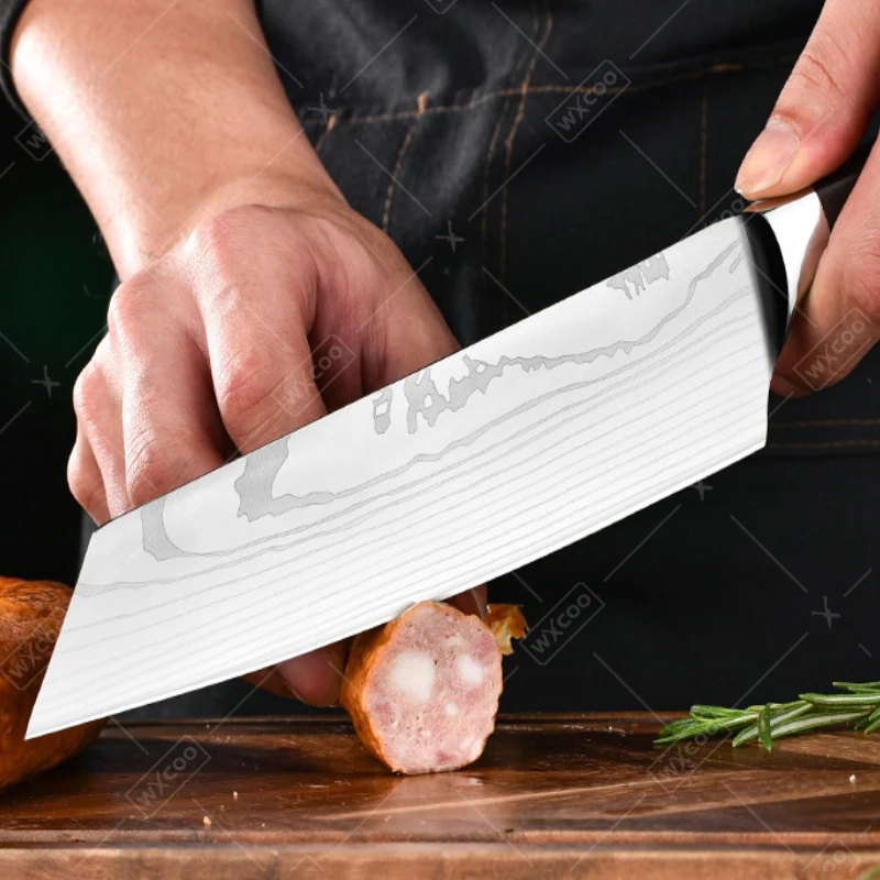 WXCOO 8-inch Cutting Knives Stainless Steel Damascus Laser Pattern Meat Cutter Kitchen Knife for Cutting Meat Fruit Slicer Tools