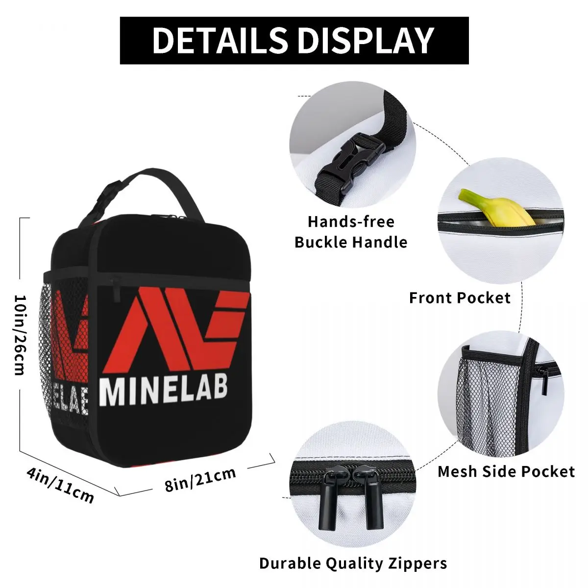 Minelab Logo Metal Detecting Graphic Natural Dj Lunch Tote Lunchbox Child Lunch Bag Insulated Lunch Bag