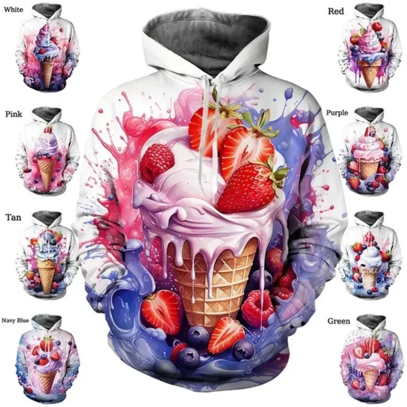 New 2024 Ice Cream Graphic Hoodies 3d Printed Hoody For Men Autumn Fashion Kid Sweatshirt Pullover Casual Hoodie Women Clothes