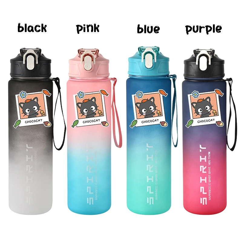 

800ML Sanrio Chococat Water Cup Travel Portable Leakproof Water Bottle Gradient Drinking Cup Children Kawaii Drinking Bottles