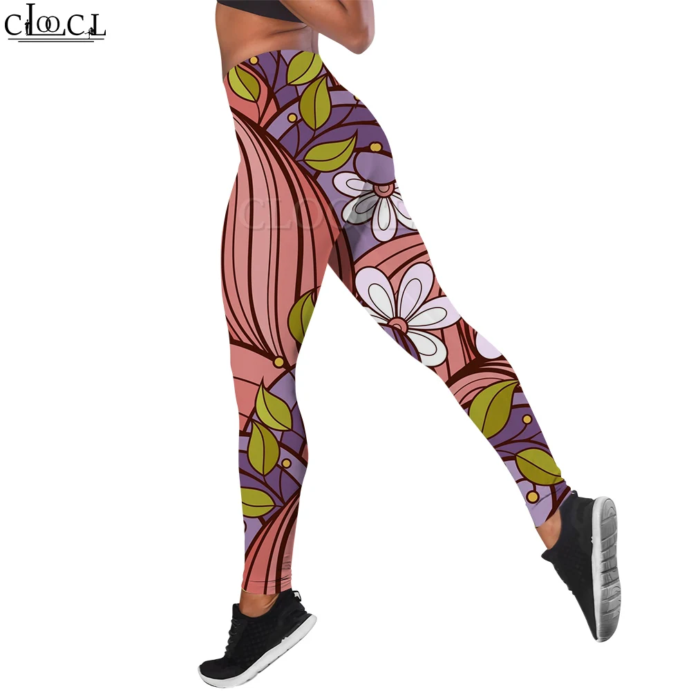 

CLOOCL Women Leggings Jogging Trousers Yoga Fitness Pants High Waist Tight Vintage Style Flowers Print Push Up Leggings Seamless