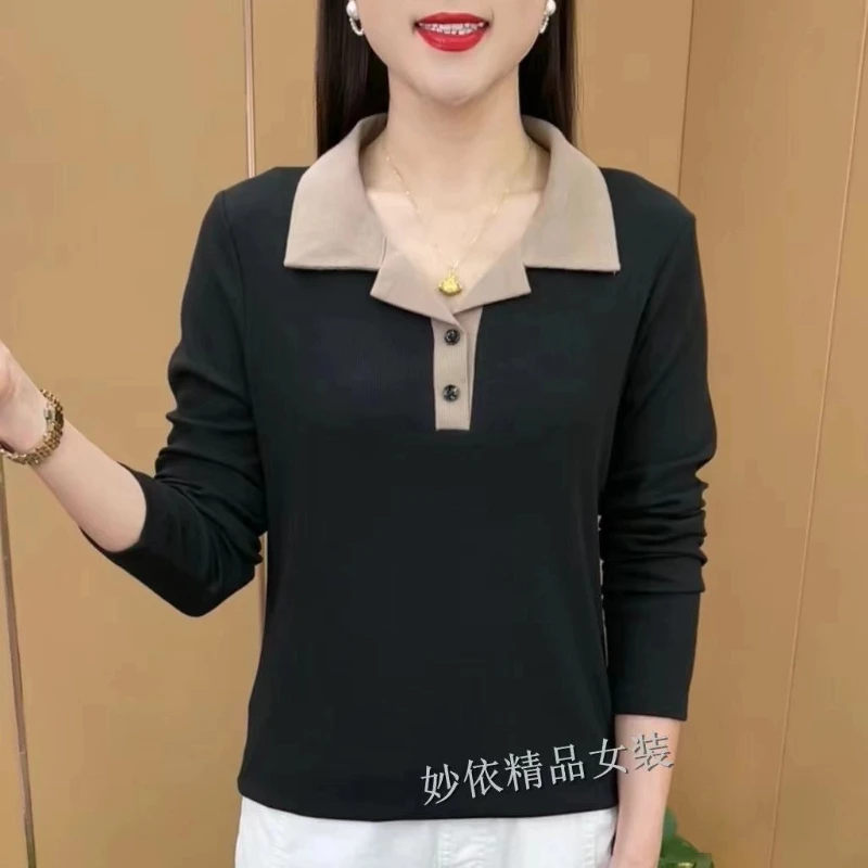 

Contrast Patchwork Plus Size Vintage T Shirts Women Clothing Spring Autumn Long Sleeve Casual Tops Fashion Trend Women Clothing