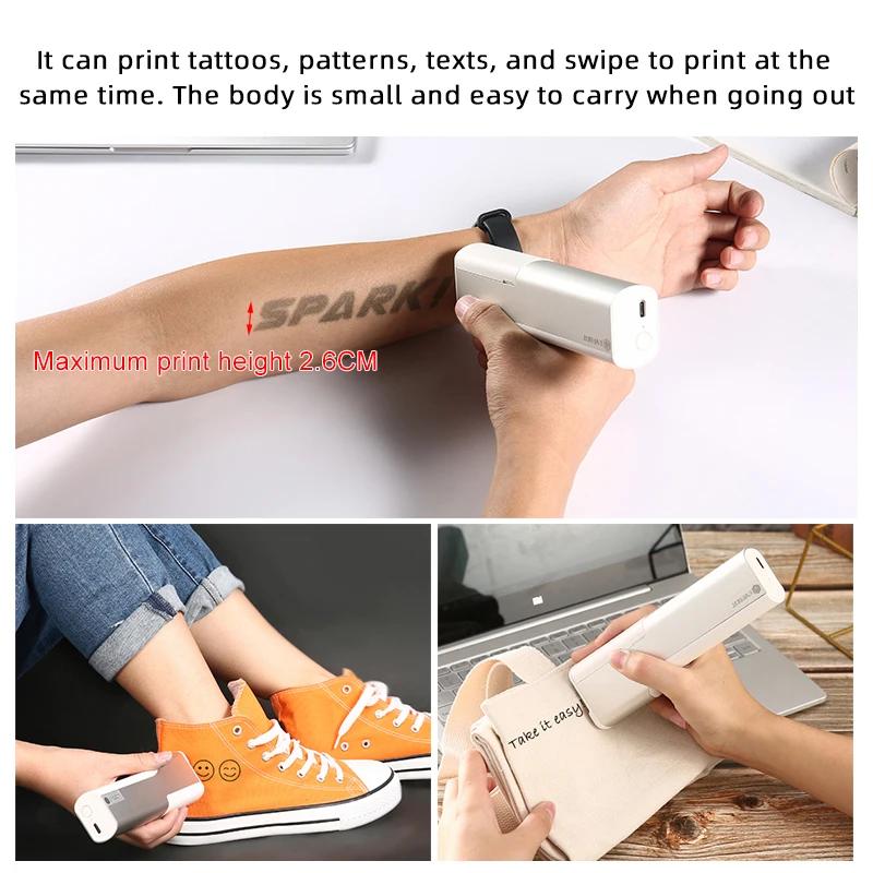 EVEBOT Printpen Handheld Mini Tattoo Machine Small Portable Creative Intelligent Inkjet Printer Coffee Latte Bread Clothes Logo