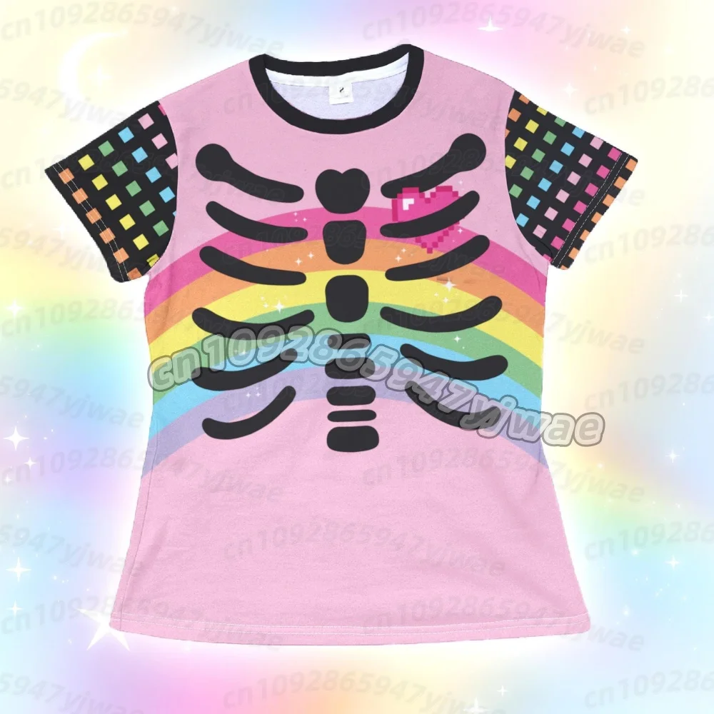 Summer Women's Halloween Skeleton Bones Yami Kawaii Y2K Skull Street Style Short Sleeve T-shirt Halloween Cute  cosplay t-shirtT view 4