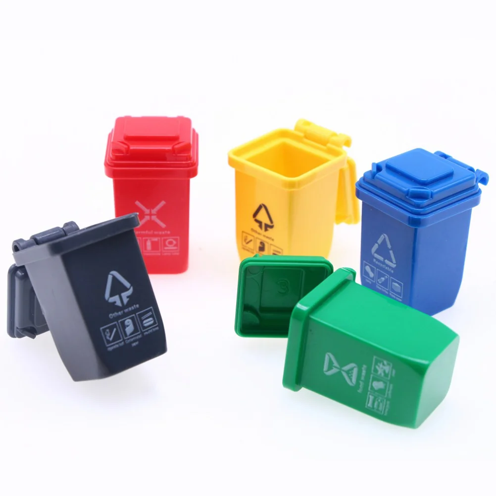 5 Pcs Mini Trash Can House Garbage Model Miniature Junk Case Plastic Bin Baby Toy