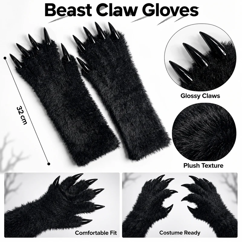 Animal Paw Gloves With Black Nails Cat Bear Fox Wolf Claws Animal Paw Socks for Halloween Cosplay & Party Stage Performance