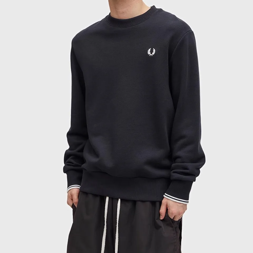 

Новая осенняя хлопковая толстовка 2025 года с вышитым логотипом, круглым вырезом, мужская, повседневная, комфортная посадка