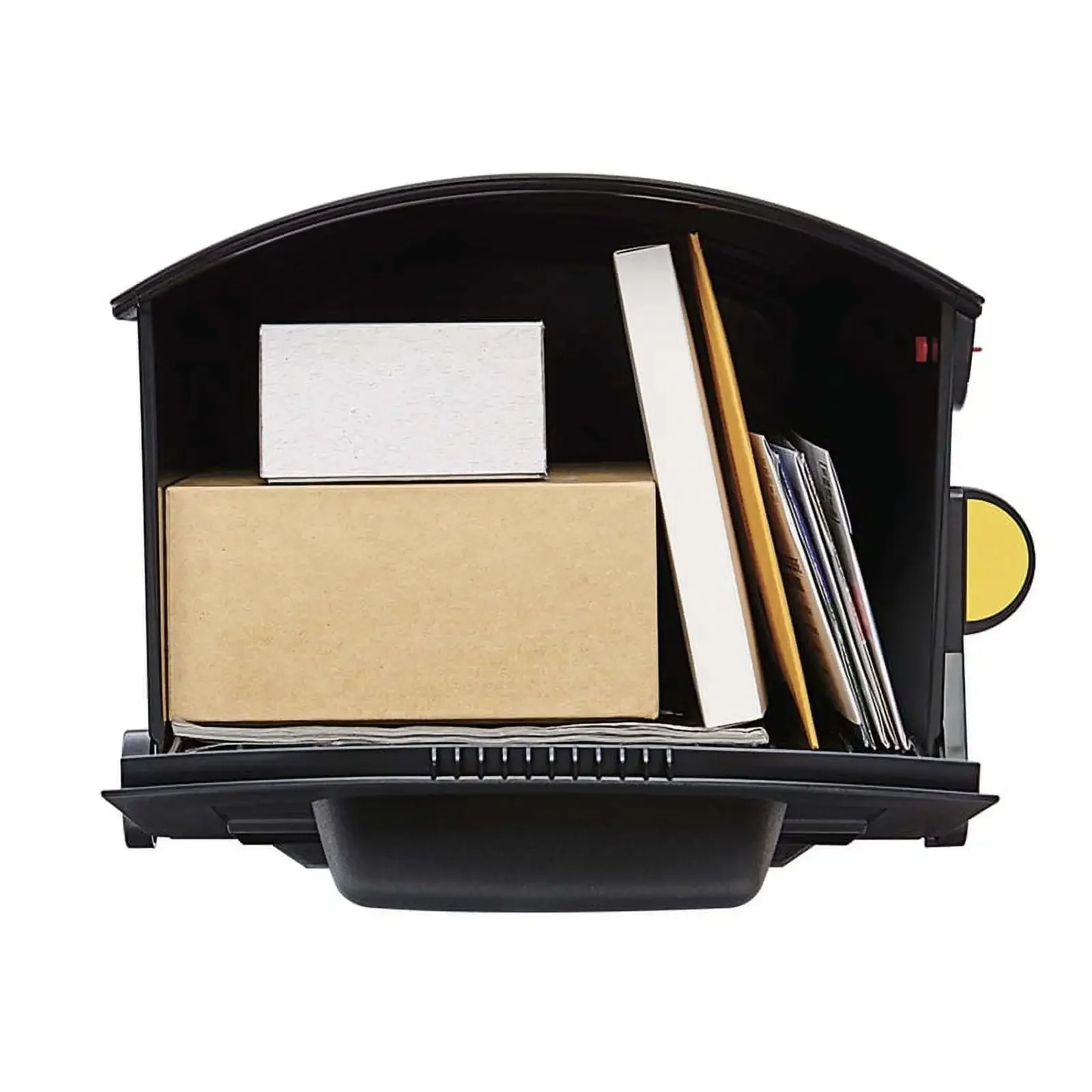 صندوق بريد أسود كبير، مصنوع من بلاستيك البولي بروبيلين المقاوم للصدأ لمتانة مقاومة للاهتراء والصدمات. صندوق البريد