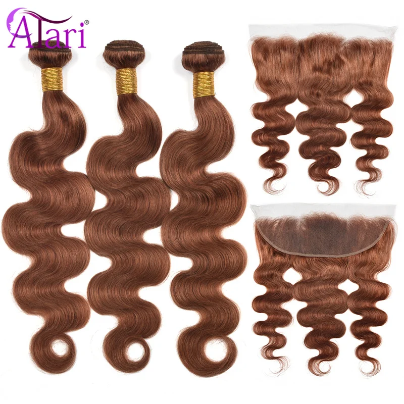 28 30 Inch Body Wave Bundles With Frontal Ginger Brown Transparent Lace Frontal with Bundles Brazilian Bundles With Frontal