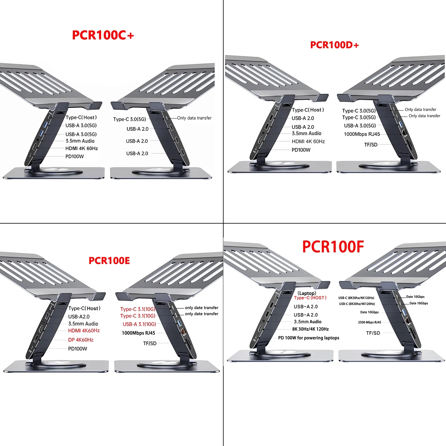 Laptop Stand for MacBook Pro Air Dell HP Surface 360° Rotatable Foldable with USB Hub 4K 60Hz Universal Laptop Bracket Holder