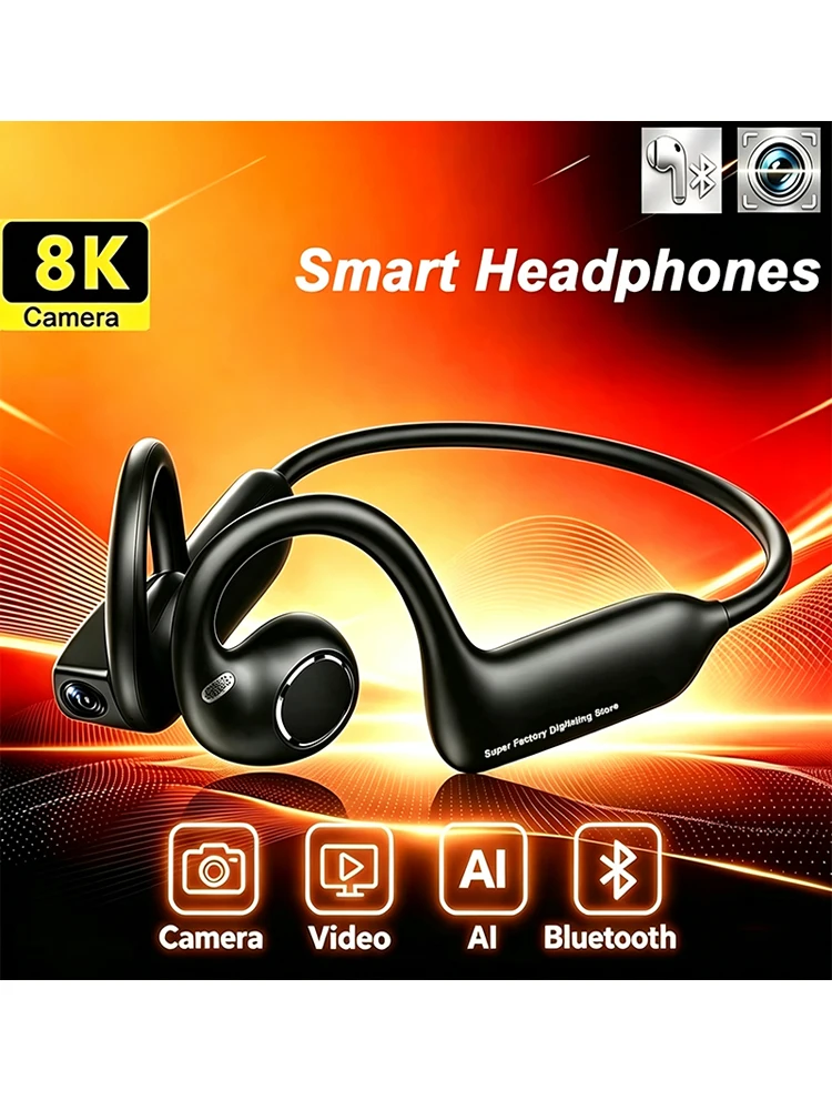 Inteligentne słuchawki 4K, kamera 8MP, tłumaczenie, czat, nagrywanie wideo przez WIFI, Bluetooth 5.4, słuchawki sportowe do jazdy na rowerze. — zdjęcie produktu 7
