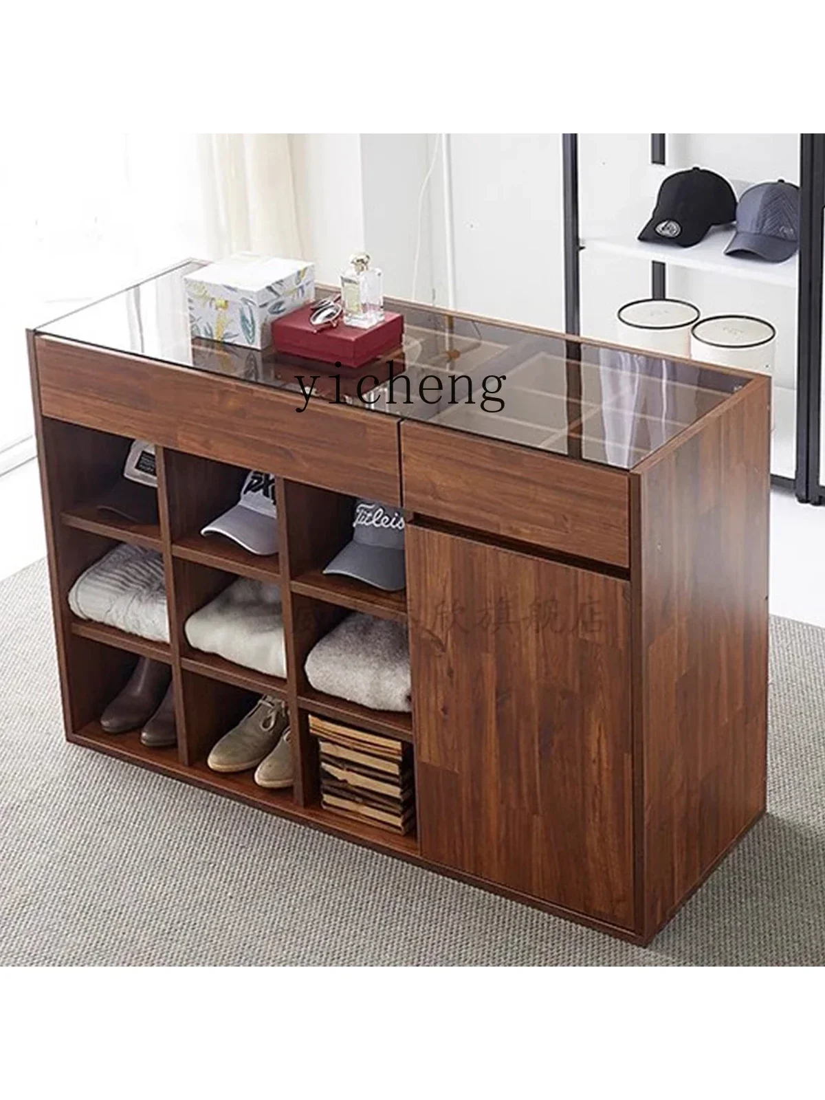 

GZ simple modern mid-island cabinet cloakroom glass countertop with Duobao Pavilion bedroom display storage integrated cabinet