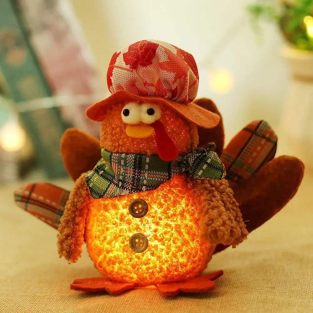 Gnomes Turkey Thanksgiving Plush Turkey Dolls Maple Leaves Luminescence Turkey Gnome Ornaments Cute Soft Fall Gnomes Decorations