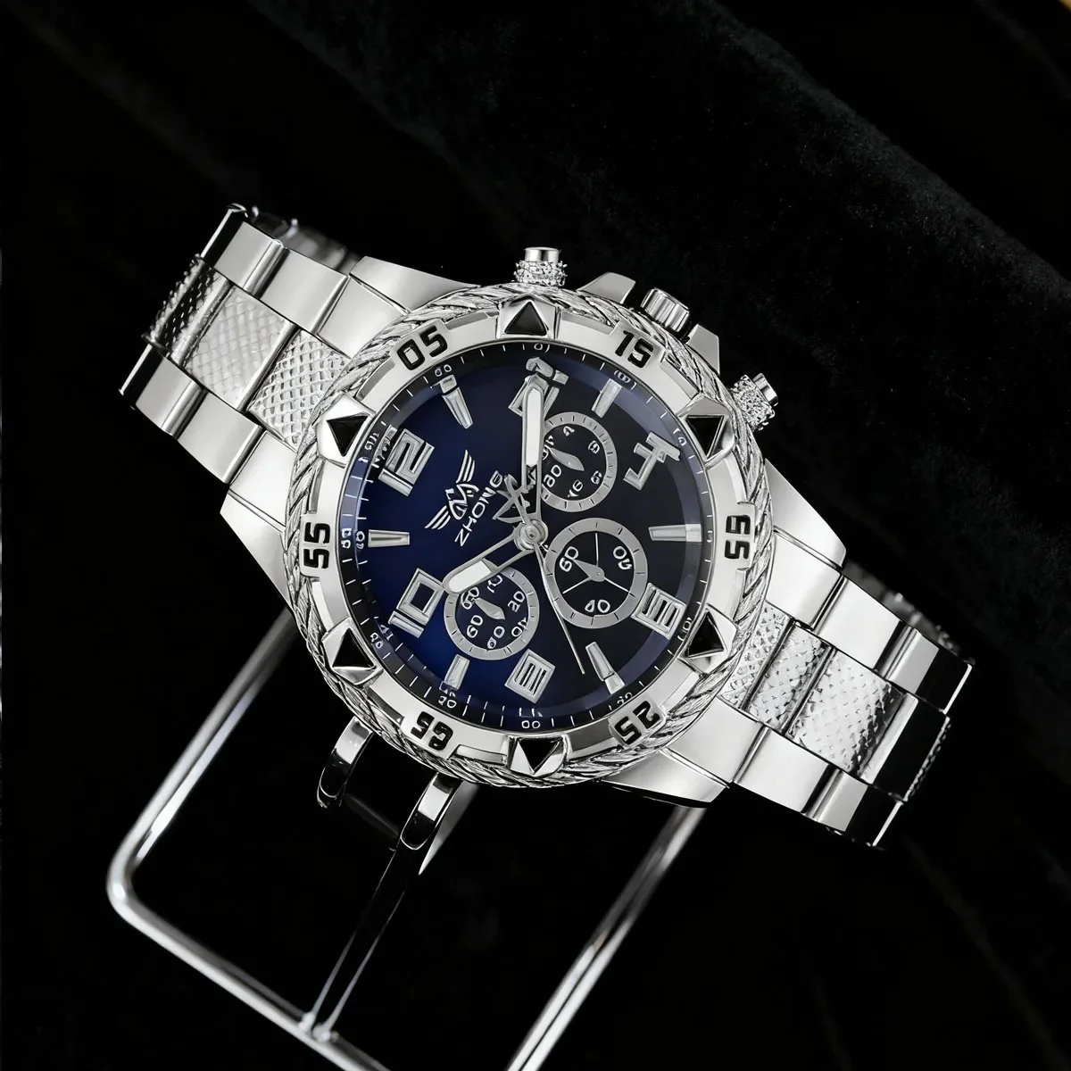 2pcs-Männer Business Uhren Mode Arabisch Zifferblatt Stahl Band Männlichen Quarzuhr Set (Ohne Box)