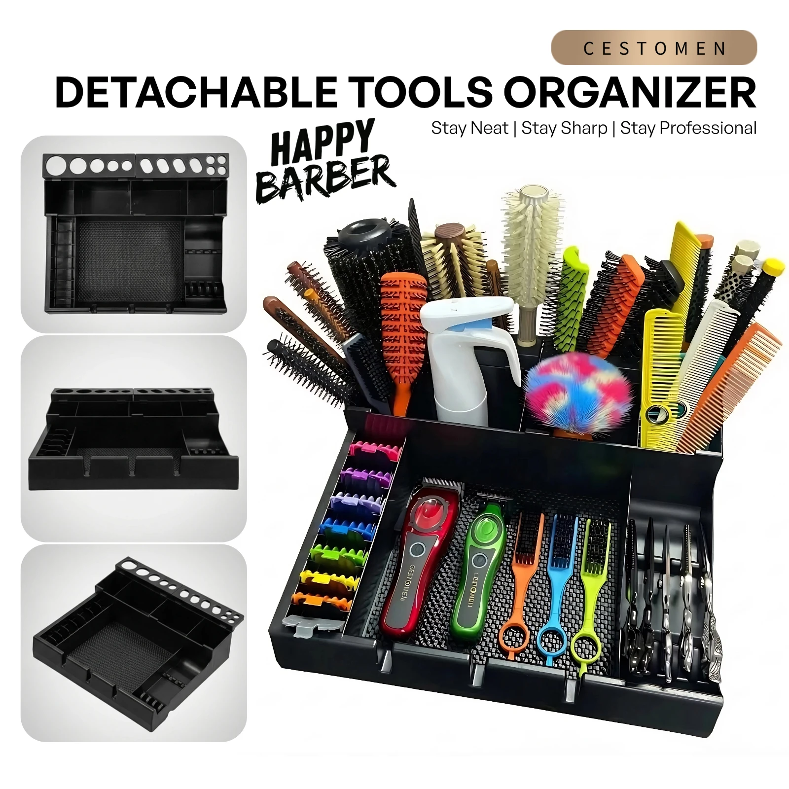

Большая емкость, настольный ящик для хранения парикмахерских инструментов, электрическая машинка для стрижки волос, расческа, держатель для аксессуаров, салонный нескользящий лоток-органайзер для парикмахера