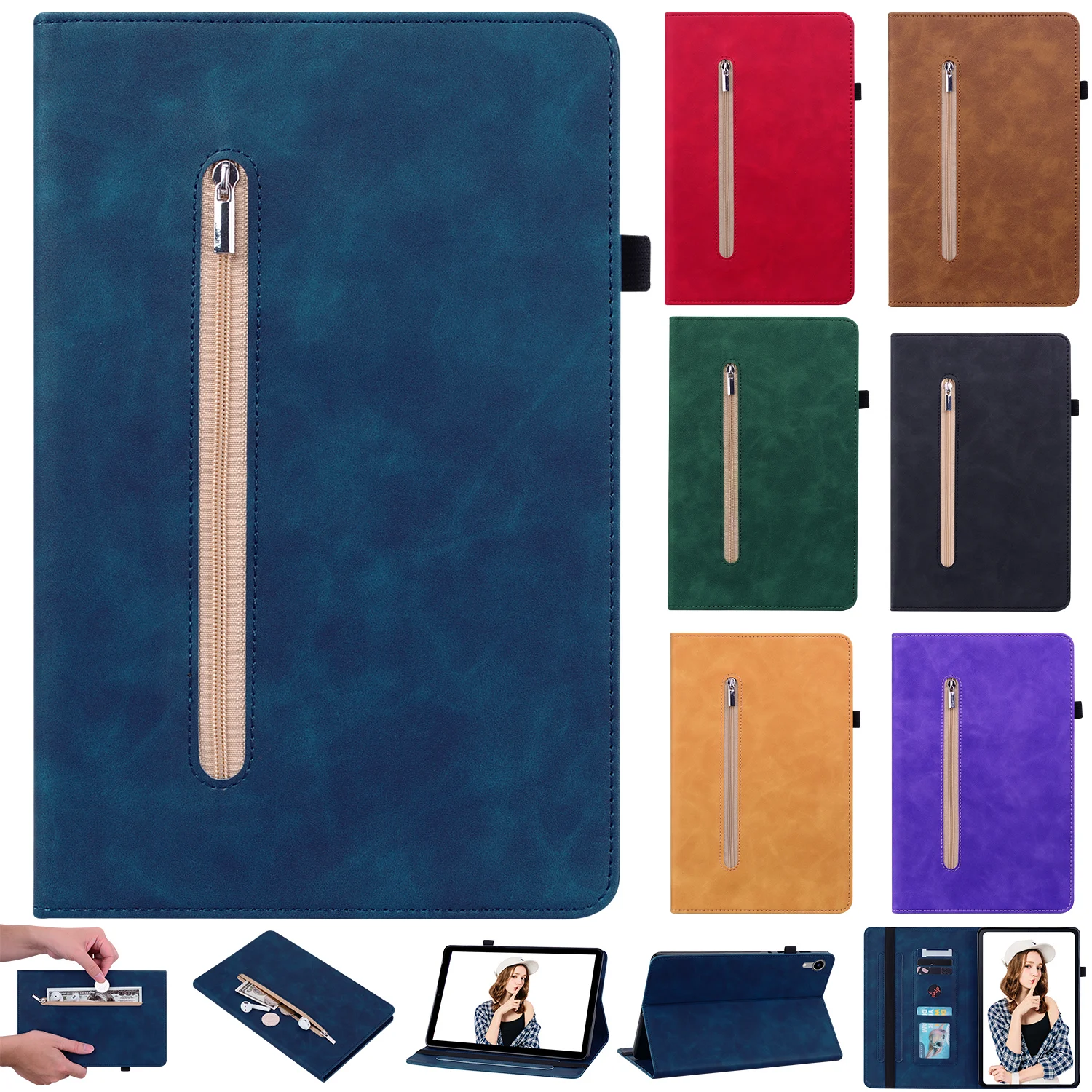 Zipper Tablet Leather Case for Oppo Pad Air Pad 11 OPPO Realme Pad X Pad Mini 8.7 Stand Protective Funda Cases Coque