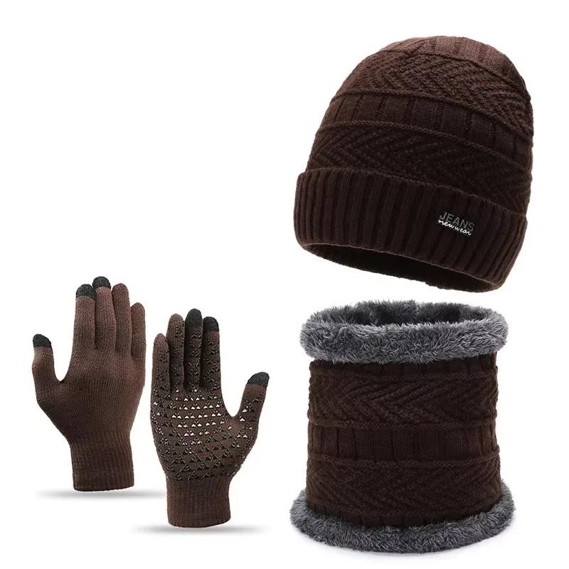 قبعة شتوية متماسكة للرجال في الهواء الطلق دافئة وباردة لحارس الرقبة مكونة من قطعتين قبعة ركوب قبعة صغيرة سميكة