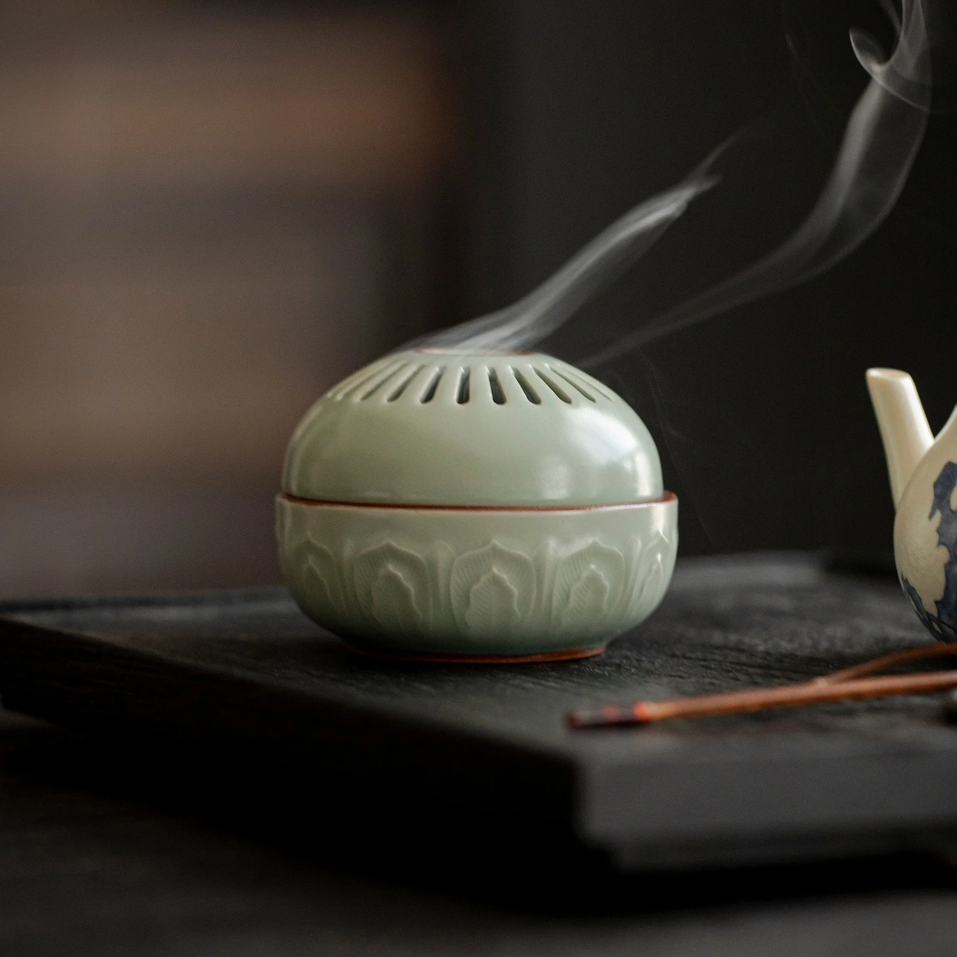 Plum Qingru Glaze Sun Flower Incense Burner Tea Table Incense Plate Indoor Ornament Tea Ceremony Accessories Office Decoration