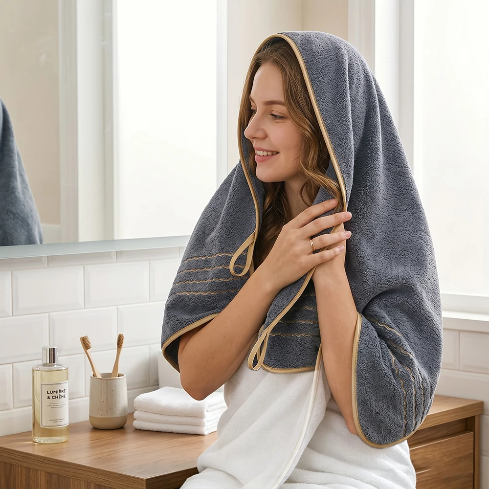 6Pcs Luxury Coral Towel Set 50x90cm, Golden Thread Design Soft Absorbent Quick-Dry, Perfect Holiday Gift for Bathroom Hotel Spa