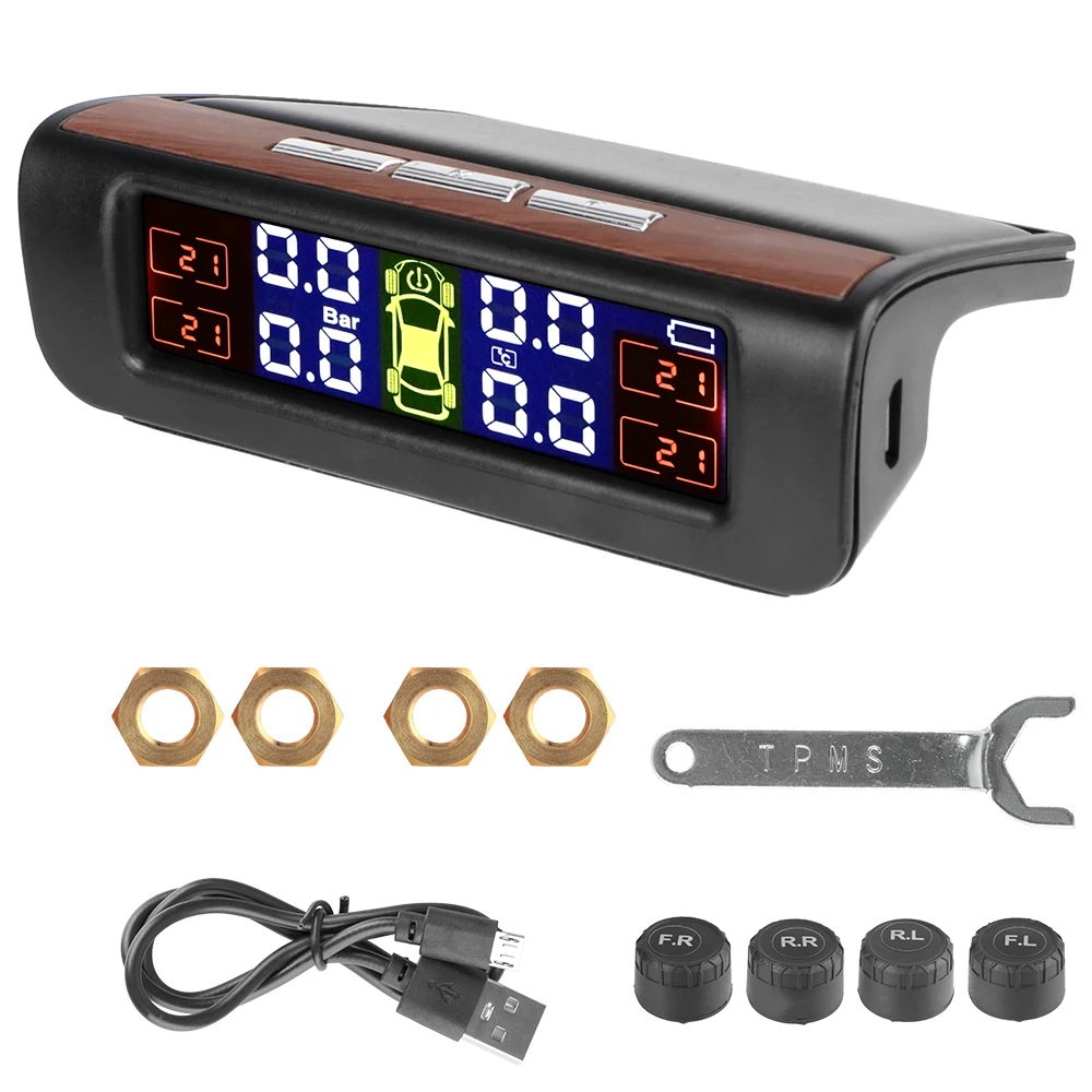 Bandenspanningscontrolesysteem Temperatuurwaarschuwing Nieuwe C Externe batterijversie Sensoren Solar TPMS Autobandenspanningsmonitor