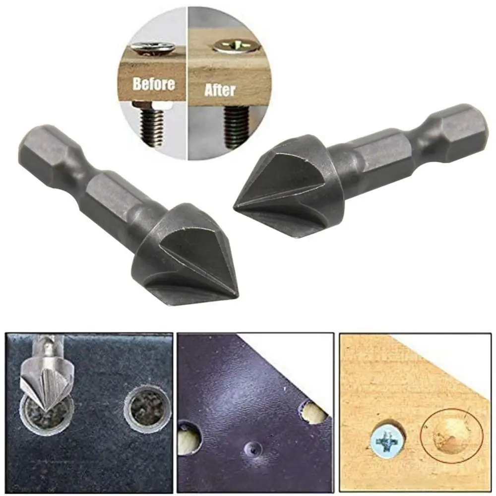 1Pcs/2Pcs 1/2 Hexagonal Handle Five Sided Chamfering Tool 6 Flute Countersink Reaming Woodworking Hole Opener 12.5mm Facer Hole