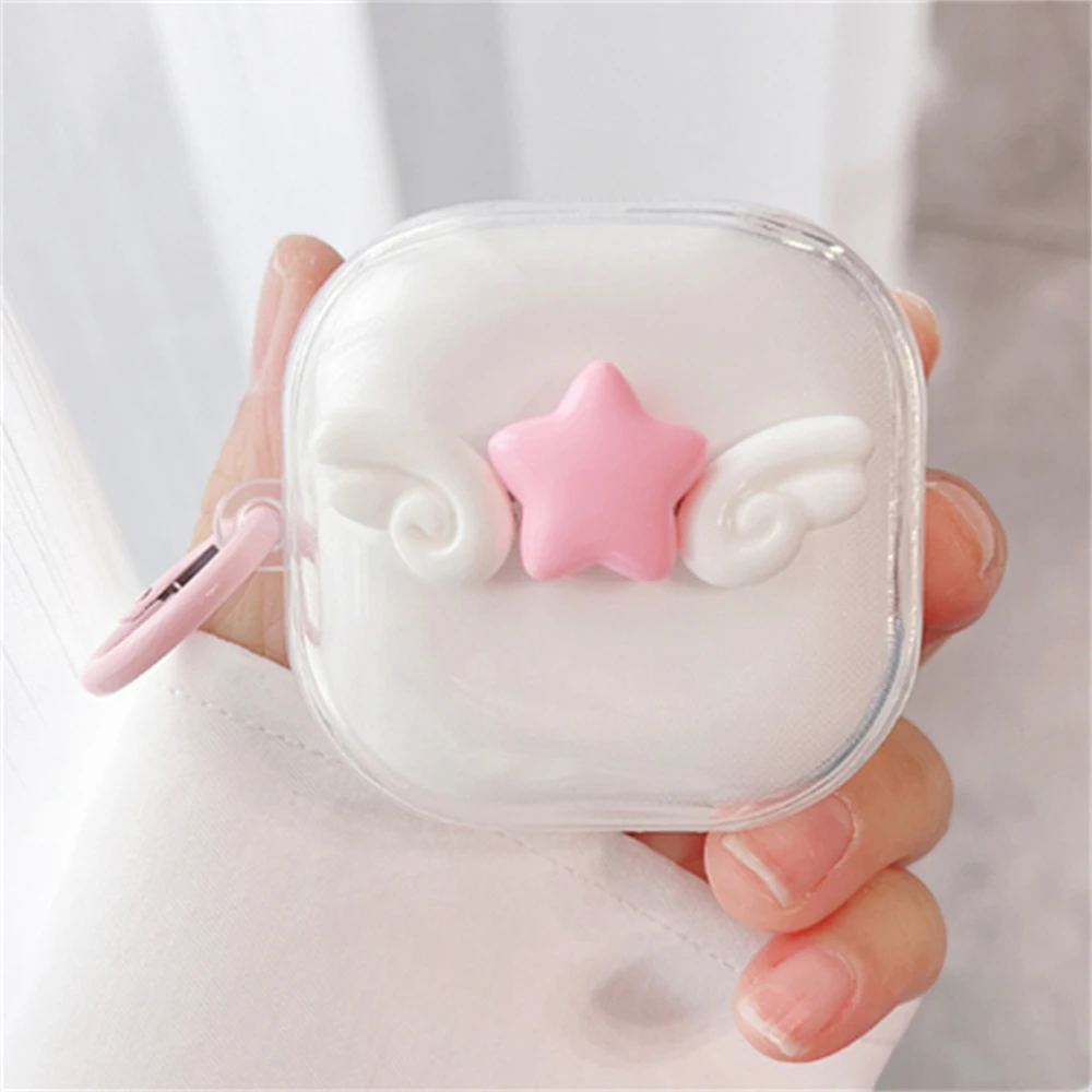 Kawaii Cute 3D Star Wing New Earbuds Headphones Soft Case For Samsung Galaxy Buds Live With Keychain Case For Samsung Buds 2 Pro