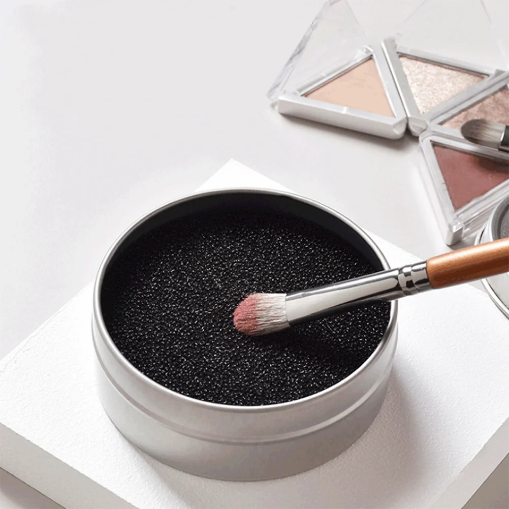 3 مجموعات من علبة تنظيف الفرش، منظف فرشاة المكياج الإسفنجي الأسود لظلال العيون وأحمر الخدود ومستلزمات المكياج السريعة الجافة للسفر