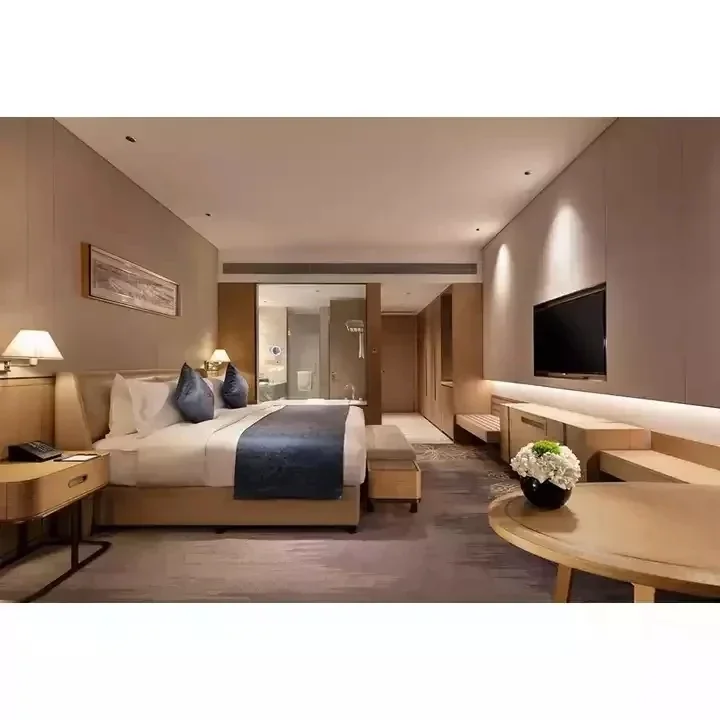 2026 Customized Hotel Project Wooden Hotel Bedroom Set With Luxury Hotel Room Furniture