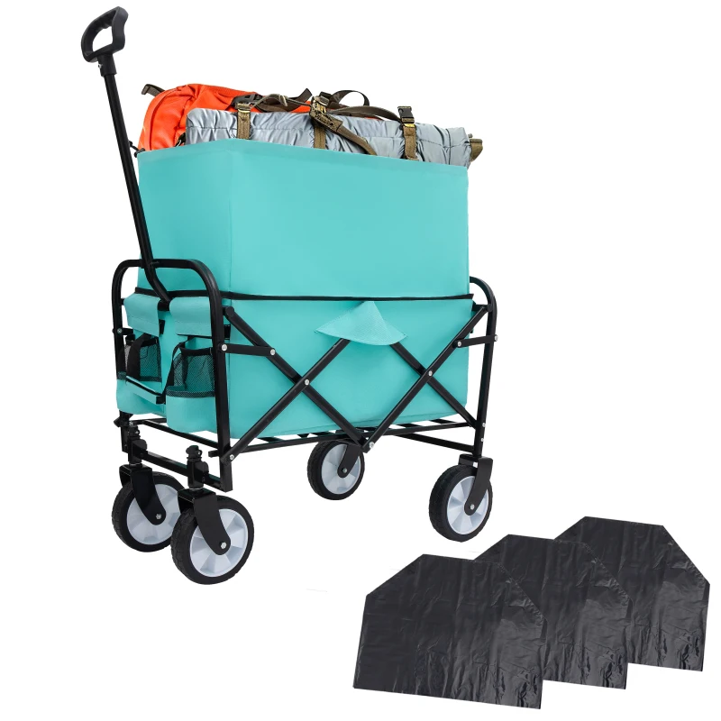 

Collapsible Foldable Wagon Cart Beach Wagon Utility Cart Utility Wagon Grocery Cart 3pcs Plastic Liner Bag Cover Blue