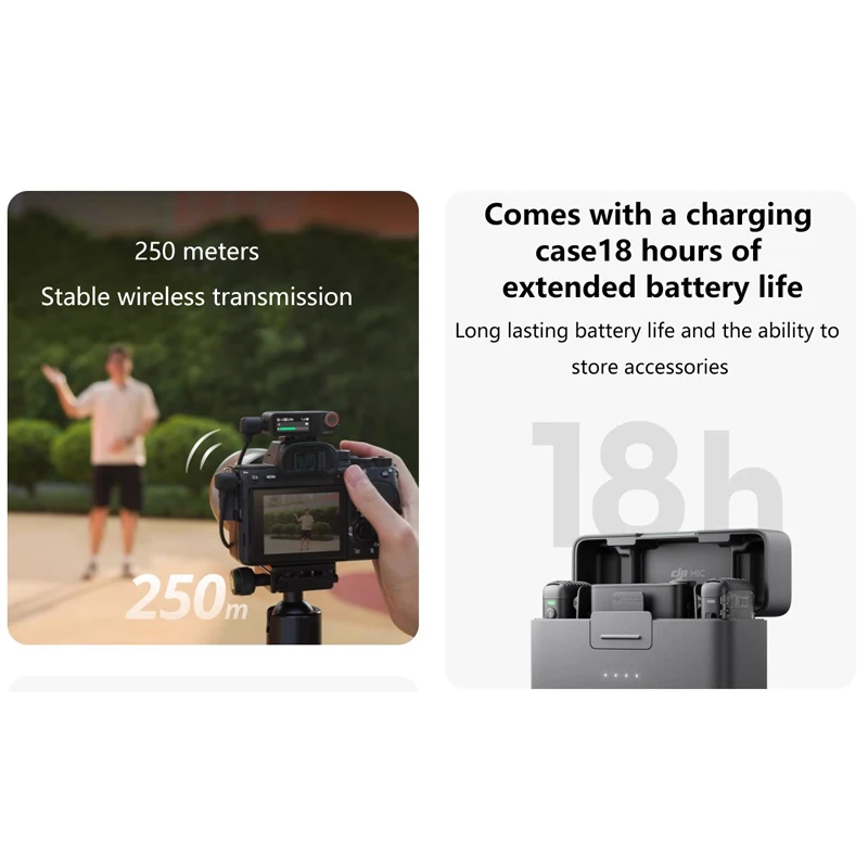 Mic 2 per DJI microfono Wireless 250m Duo/Solo Mic ricevitore trasmettitore con custodia di ricarica per intervista Vlog Live Streaming