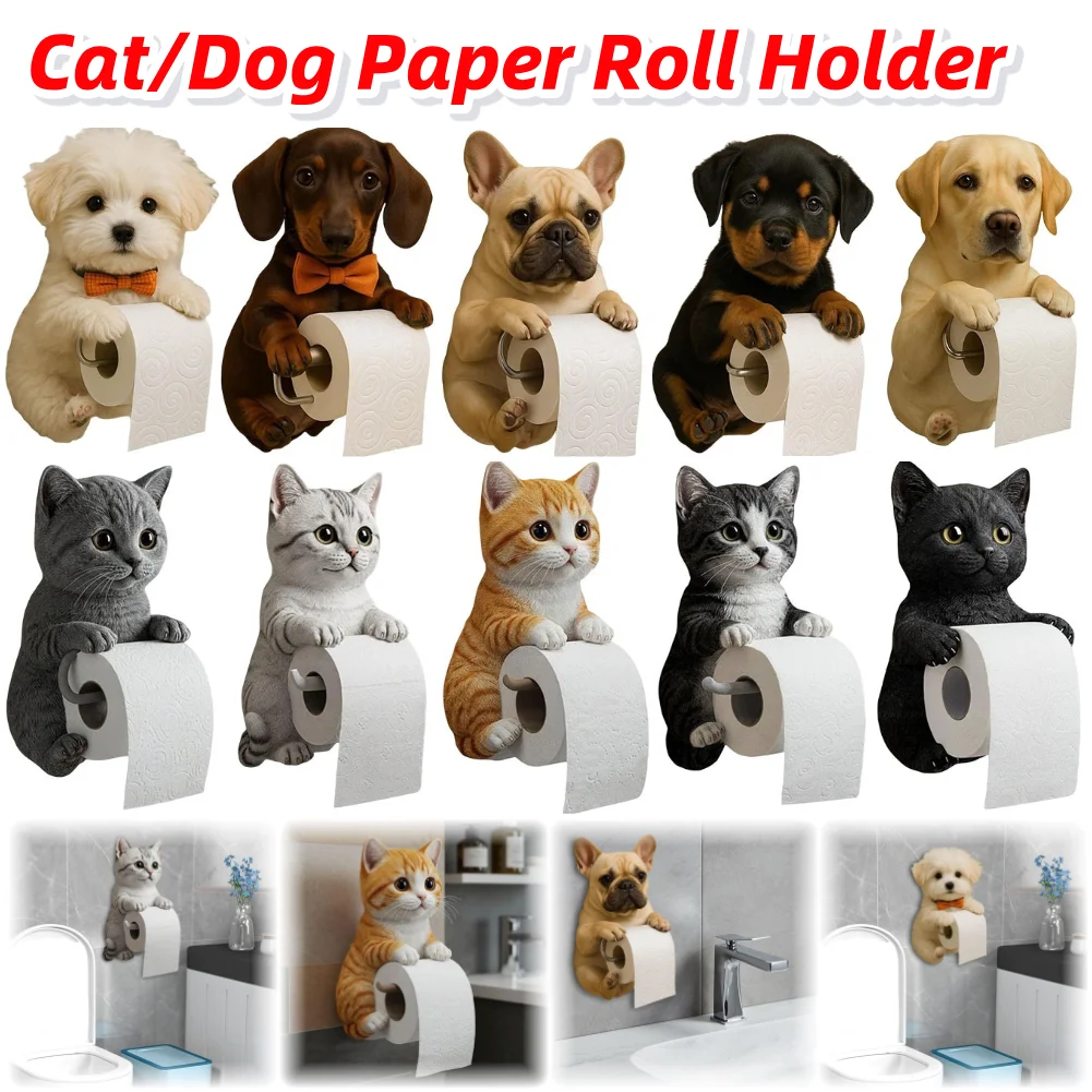 

Настенный держатель для рулона бумаги для собак, держатель для бумажных полотенец с 3D принтом животных, стеллаж для хранения рулонов с забавными животными, для использования на кухне и в ванной комнате