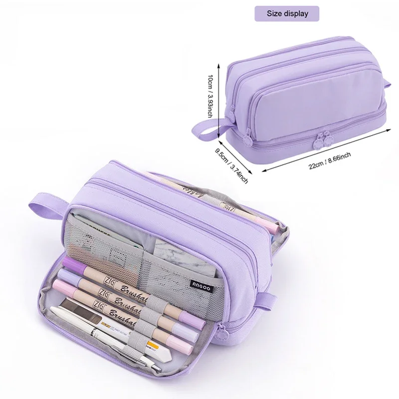 Angoo 4 Partitions Large Pencil Case Pen Bag School Student Pencil Cases Cosmetic Bag Stationery Organizer Office Supply