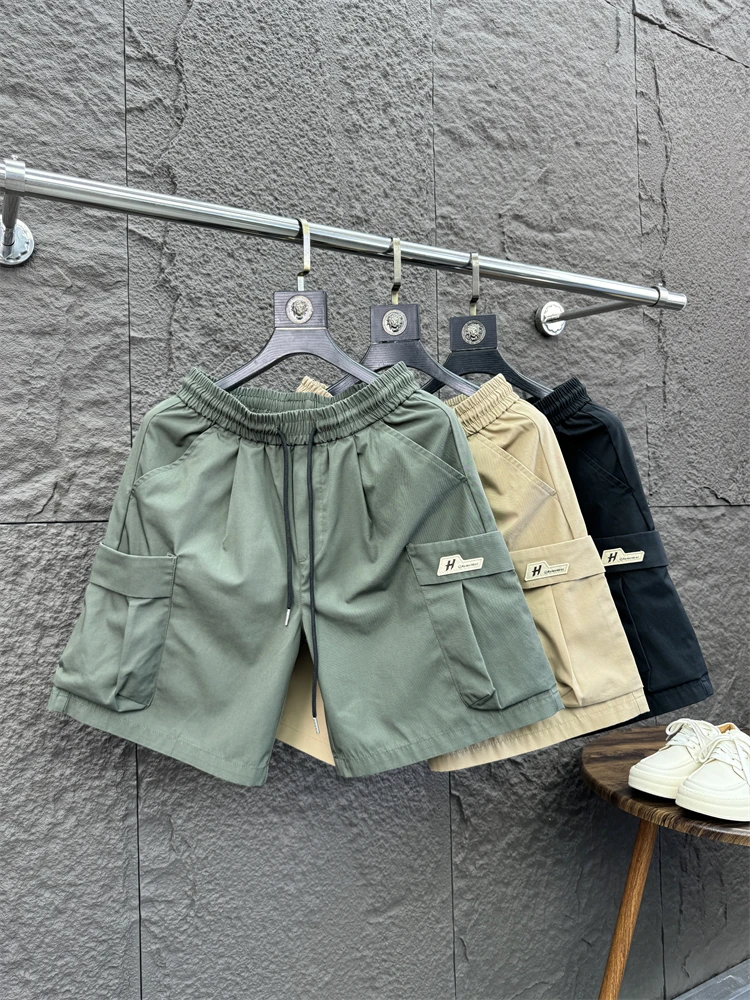 Svip americano sle workwear orts masculino verão cor pura confortável solto em linha reta casual cinco quartos calças na moda