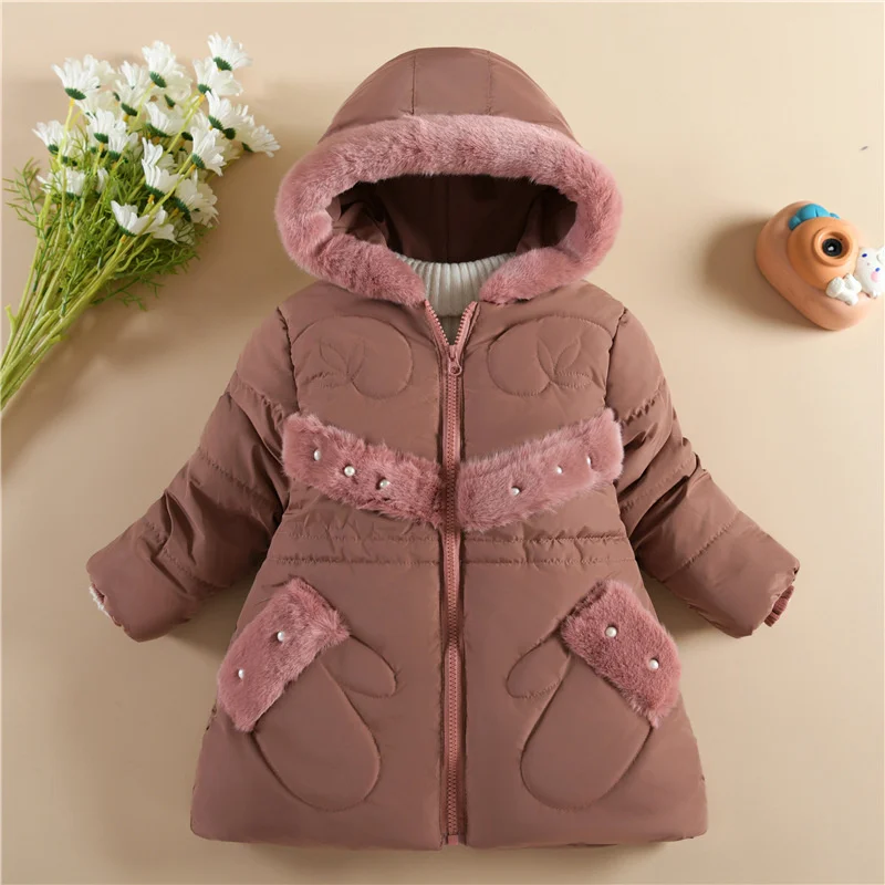 Baby Girls Padded Jackets Winter New Thick Warm Cotton Clothes Coats Lining Plush Hooded Zipper Outerwear Cold Parka Snowsuit