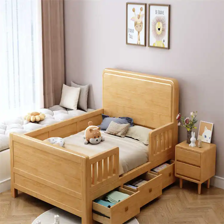 Crib OEM ODM Factory modern and simple children's bed, drawer storage bed, 1.35-meter with guardrail